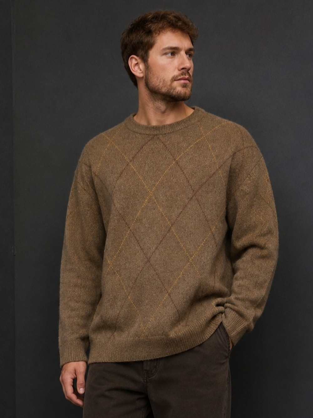 Dockers Mens Pullover V Neck Argyle Detail Sweater Size X Large Tall warm Dressy